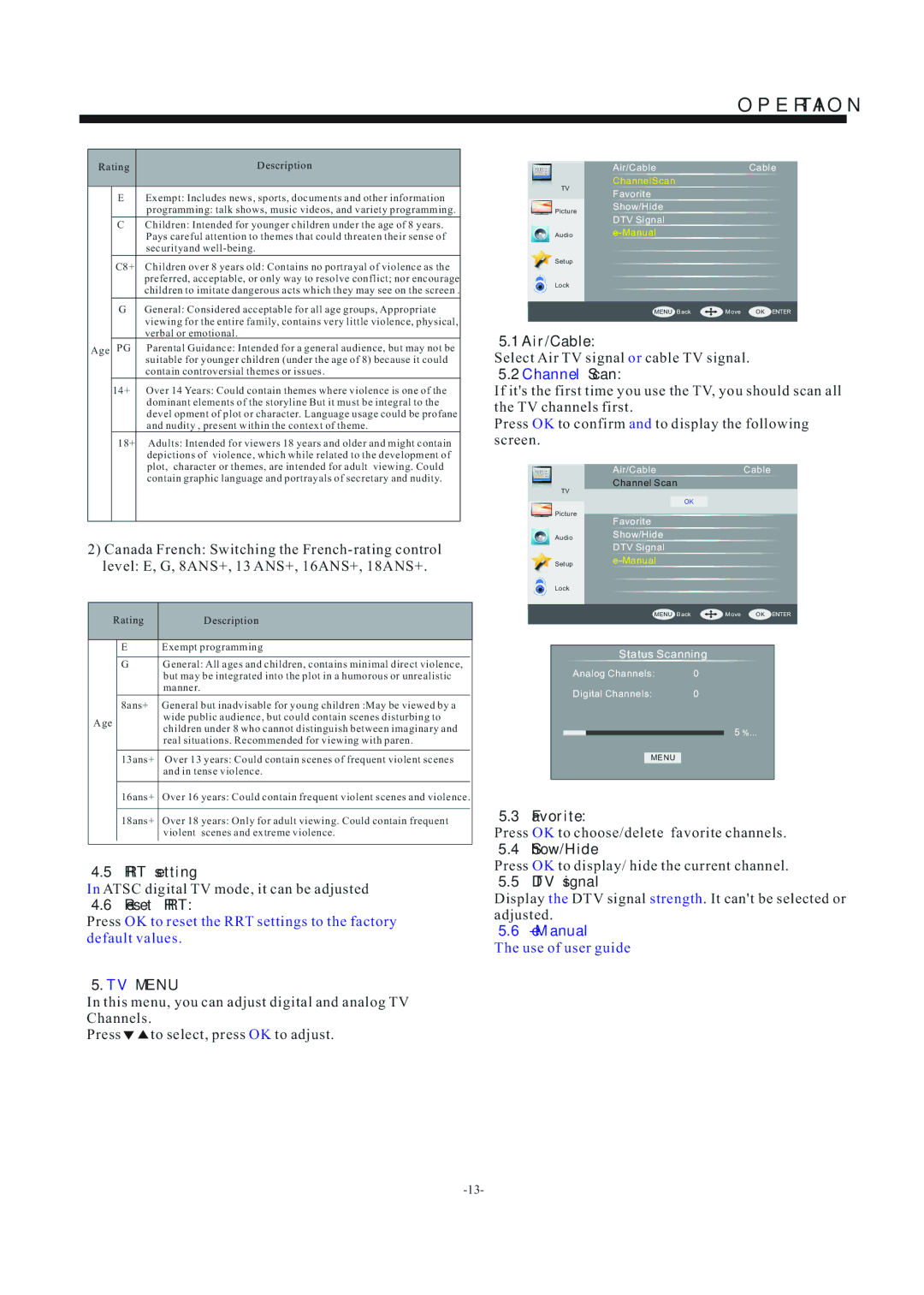 Haier LE24H3380 manual TV Menu 