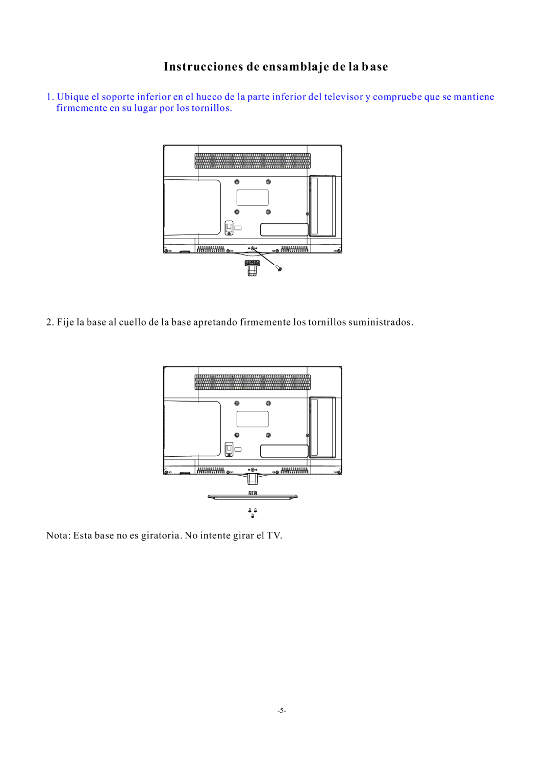 Haier LE24H3380 manual Instrucciones de ensamblaje de la base 