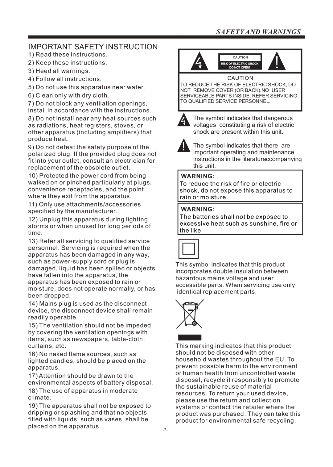 Haier LE22T1000F, LE24T1000F owner manual Important Safety Instruction 