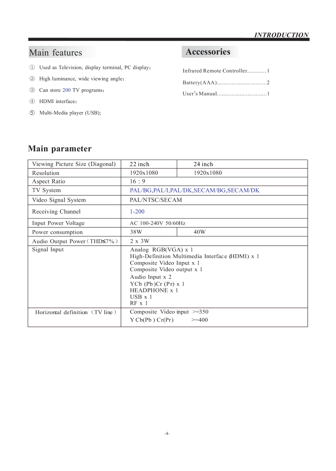 Haier LE22T1000F, LE24T1000F owner manual Main features 