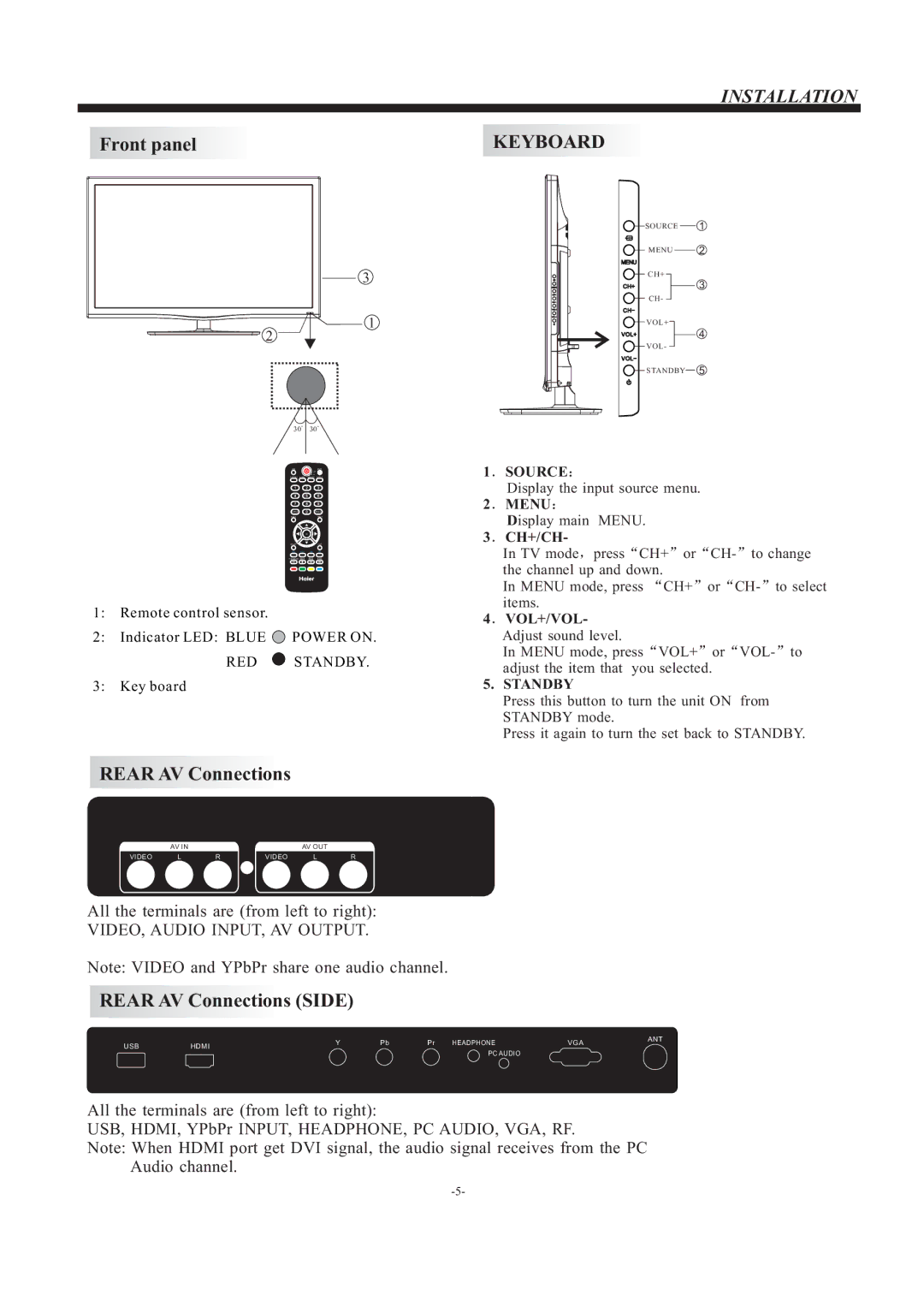 Haier LE24T1000F, LE22T1000F owner manual Installation 