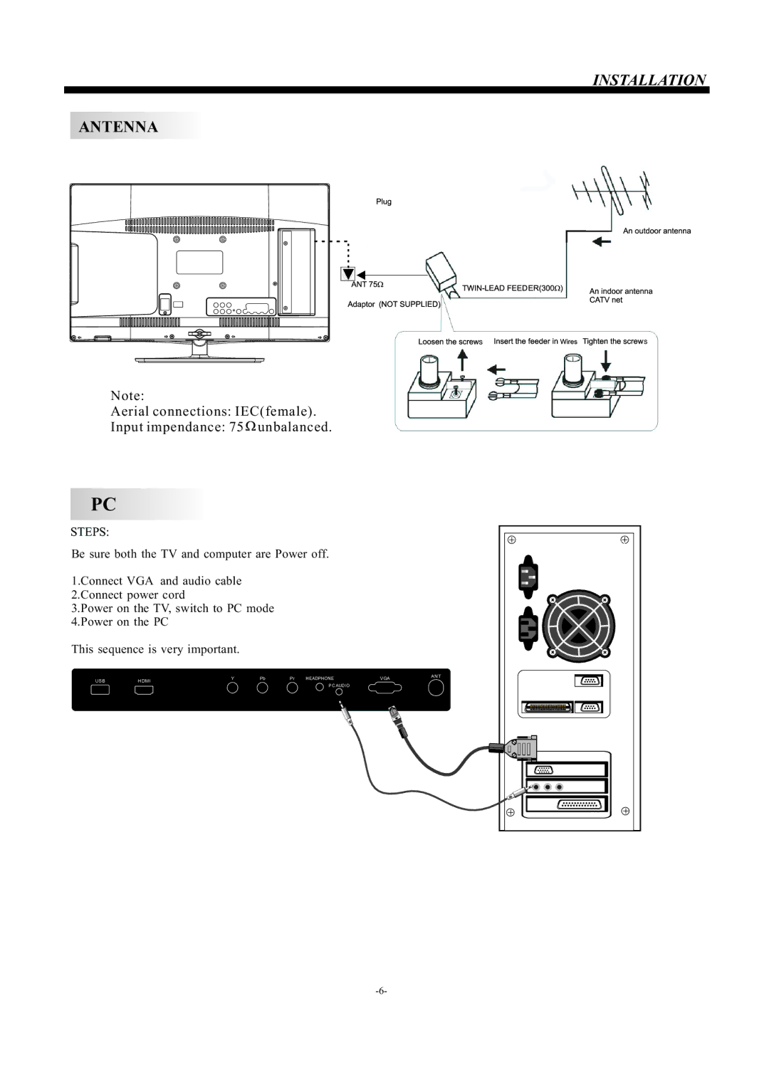 Haier LE22T1000F, LE24T1000F owner manual Antenna 