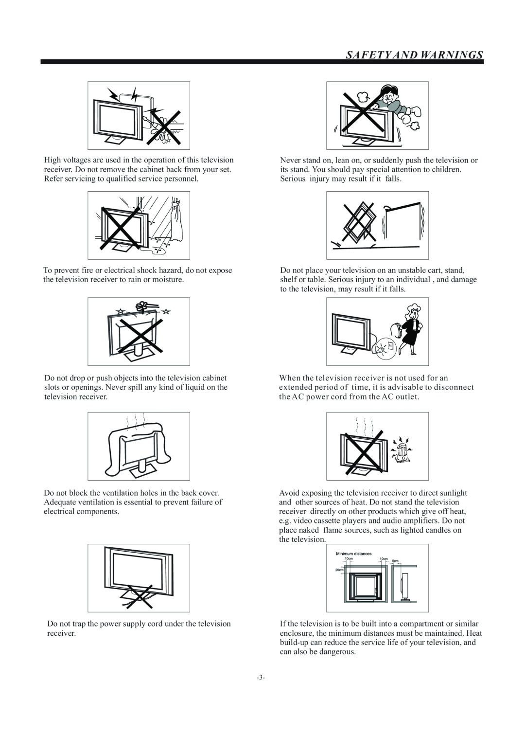 Haier LE24T1000F, LE22T1000F Safety And Warnings, Do not trap the power supply cord under the television receiver 