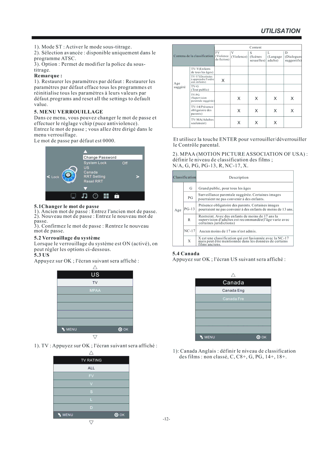 Haier LE29F2320 manual Menu Verrouillage, 1Changer le mot de passe, Verrouillage du système 