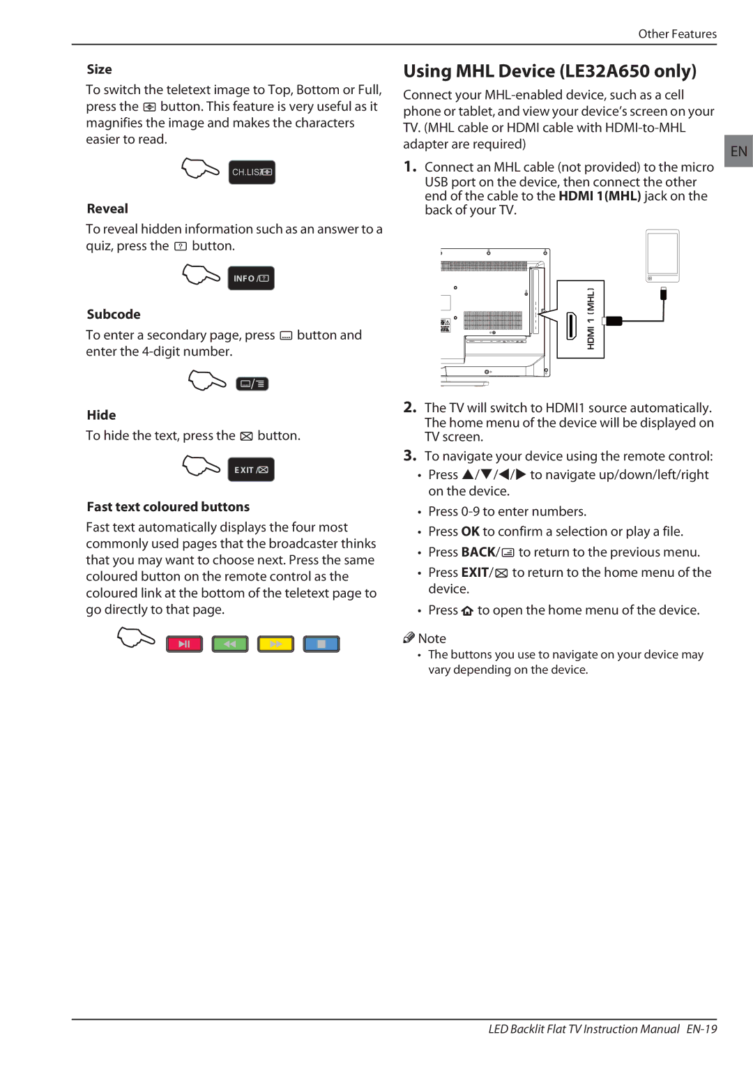 Haier LE32F600 owner manual Using MHL Device LE32A650 only 