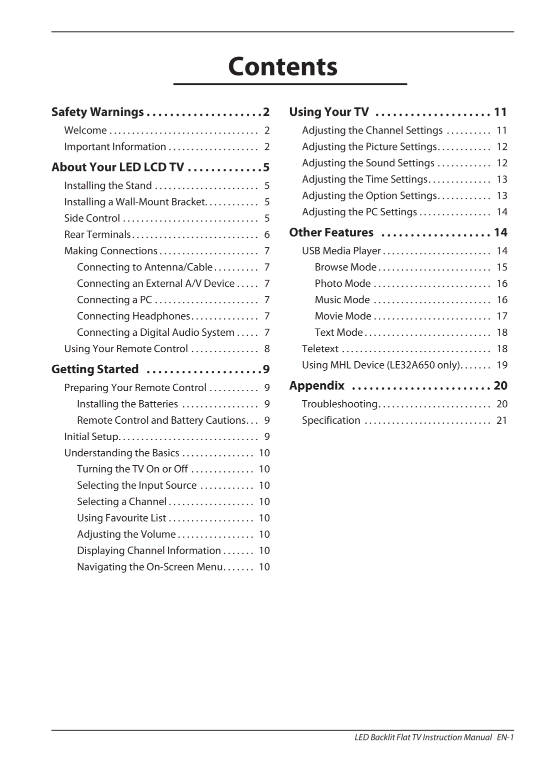 Haier LE32F600, LE32A650 owner manual Contents 