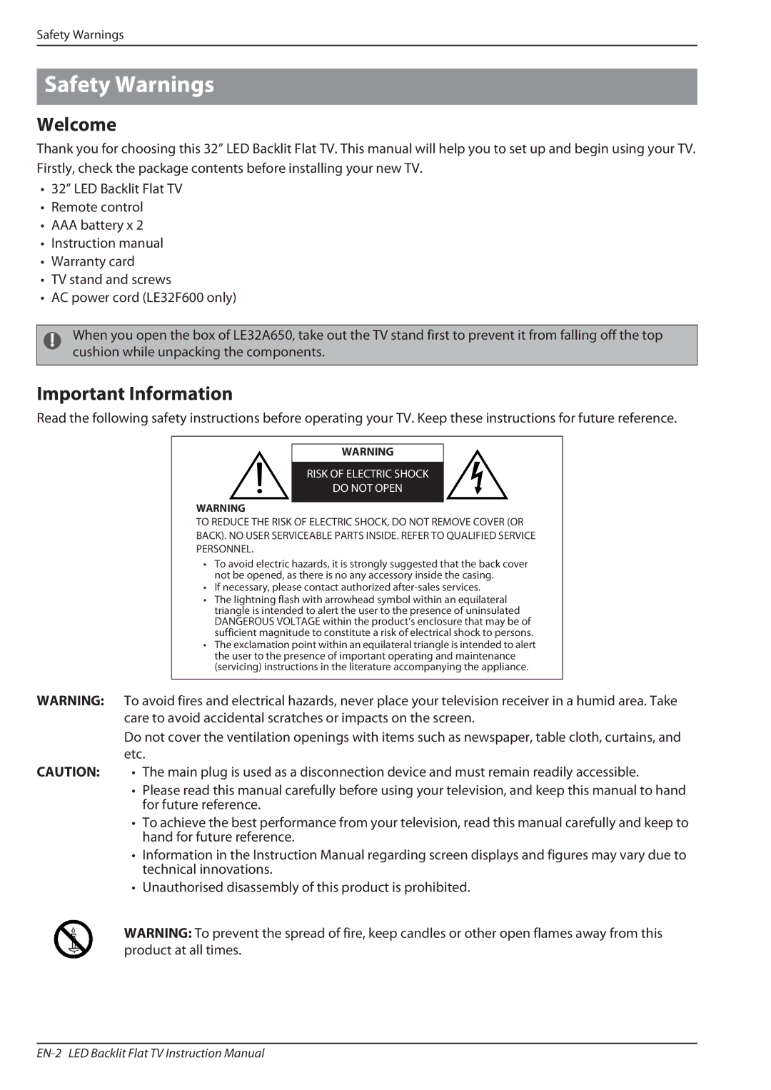 Haier LE32A650, LE32F600 owner manual Safety Warnings, Welcome, Important Information 