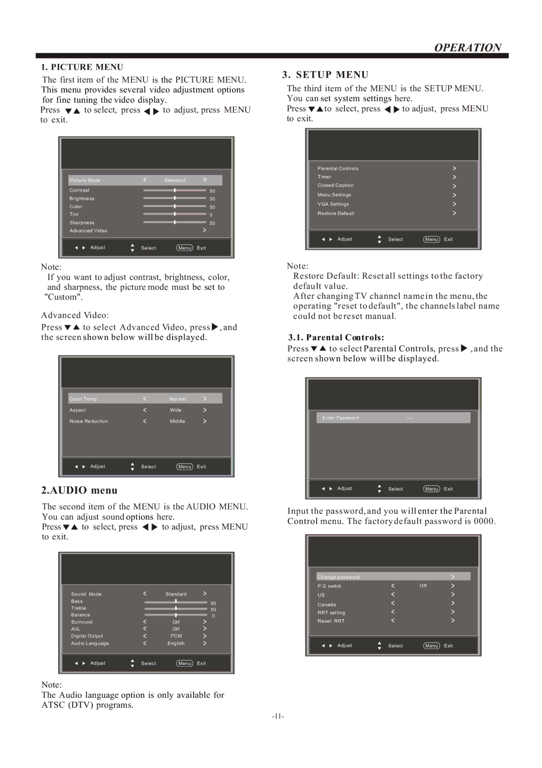 Haier LE32B13200, LE26B13200 manual Operation, Picture Menu 