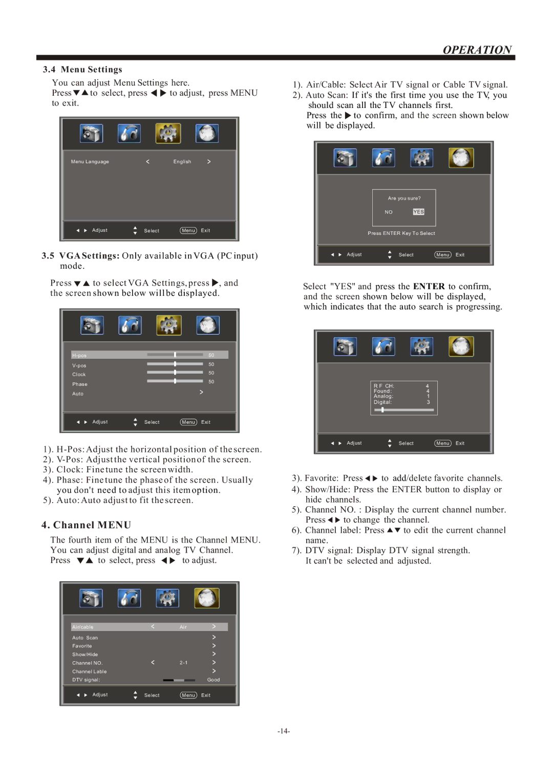 Haier LE26B13200, LE32B13200 manual Channel Menu 