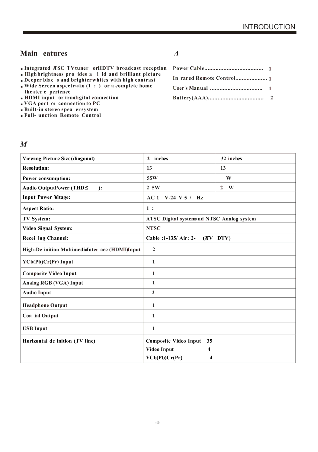 Haier LE26B13200, LE32B13200 manual Main features, Introduction 