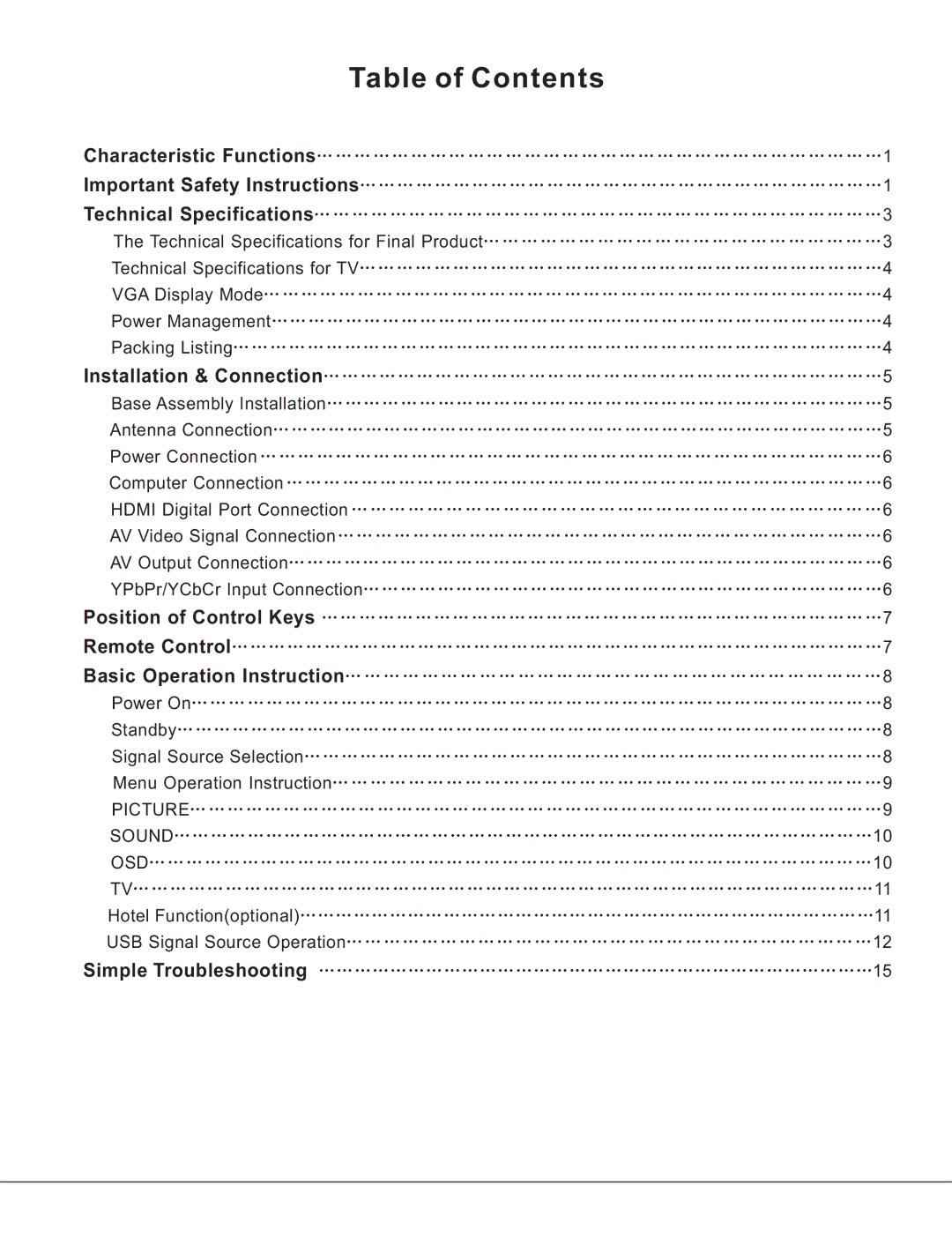 Haier LE32K700 manual Table of Contents 