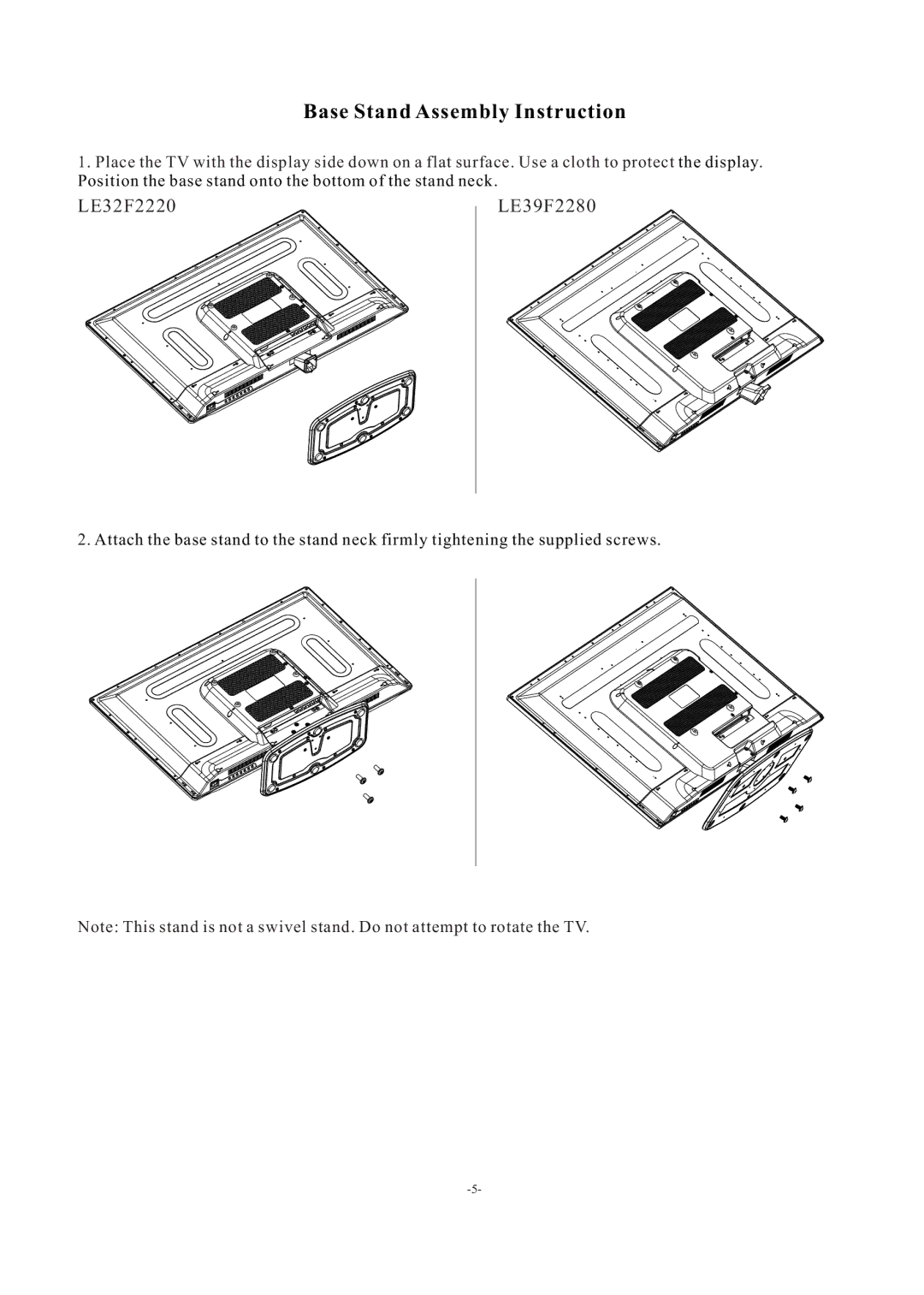 Haier LE39F2280, LE32F2220 manual Base Stand Assembly Instruction 