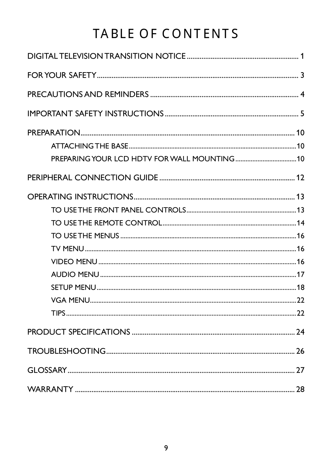 Haier LE32C13200, LE40C13800 owner manual Table of Contents 