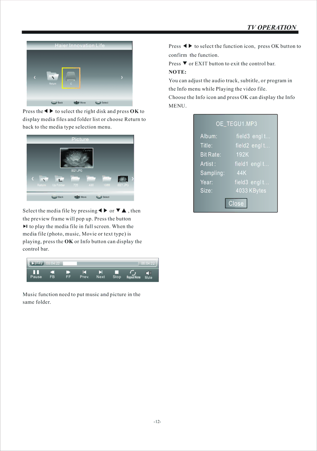 Haier LE40M600 owner manual Close 