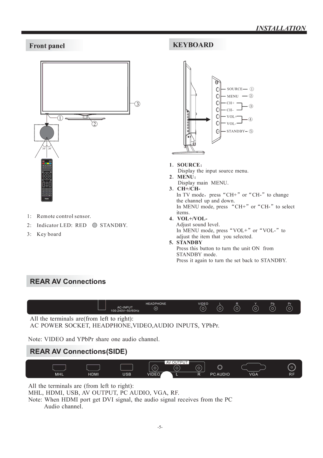 Haier LE40M600 owner manual Installation 