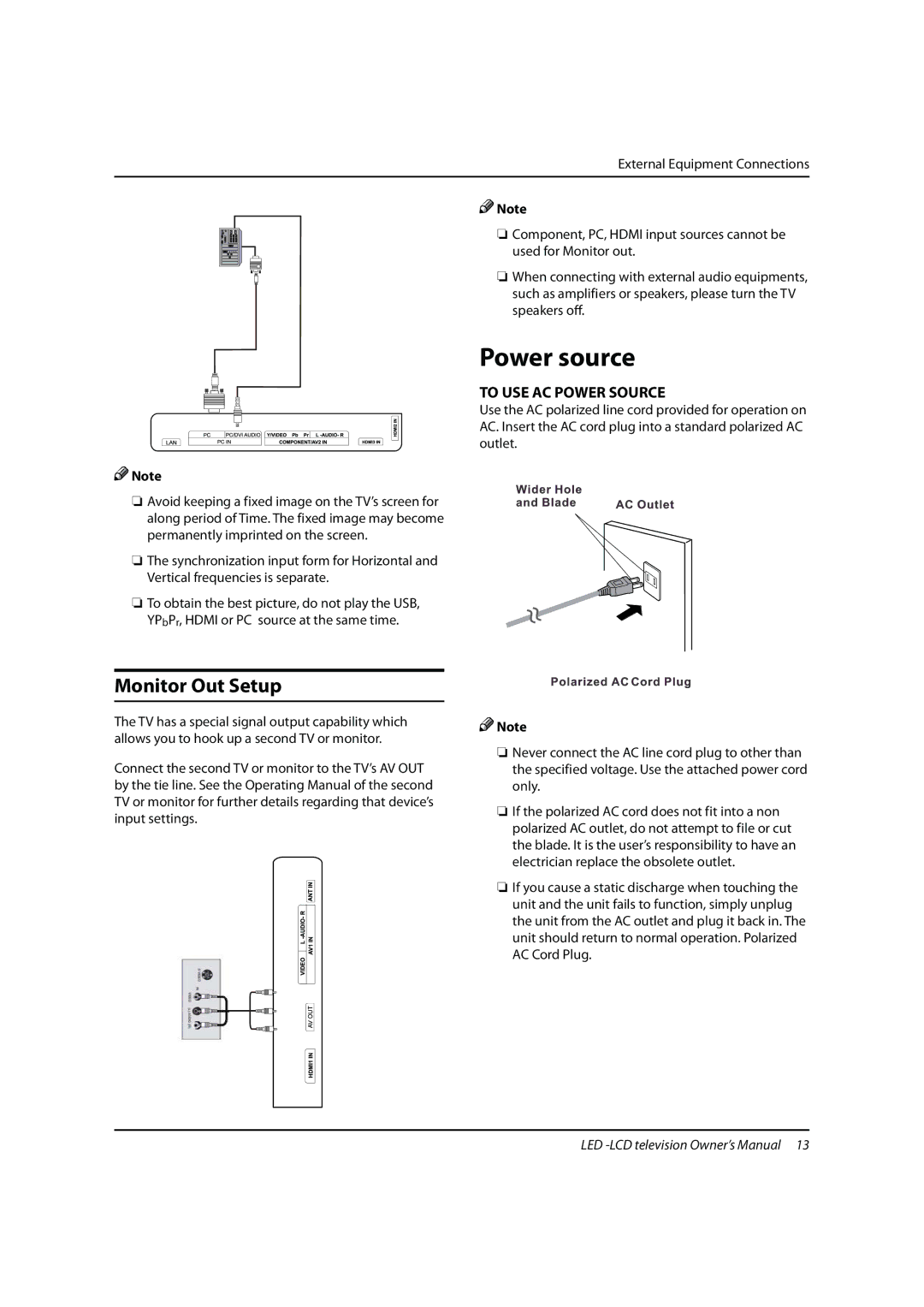 Haier LE46H330, LE42H330, LE55H330, LD42K3 owner manual Power source, Monitor Out Setup 