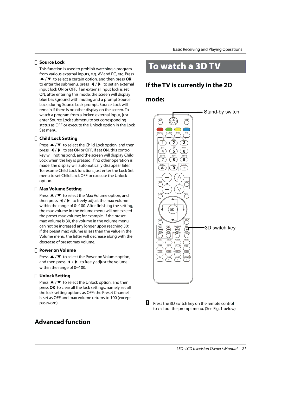 Haier LE46H330, LE42H330, LE55H330, LD42K3 owner manual To watch a 3D TV 