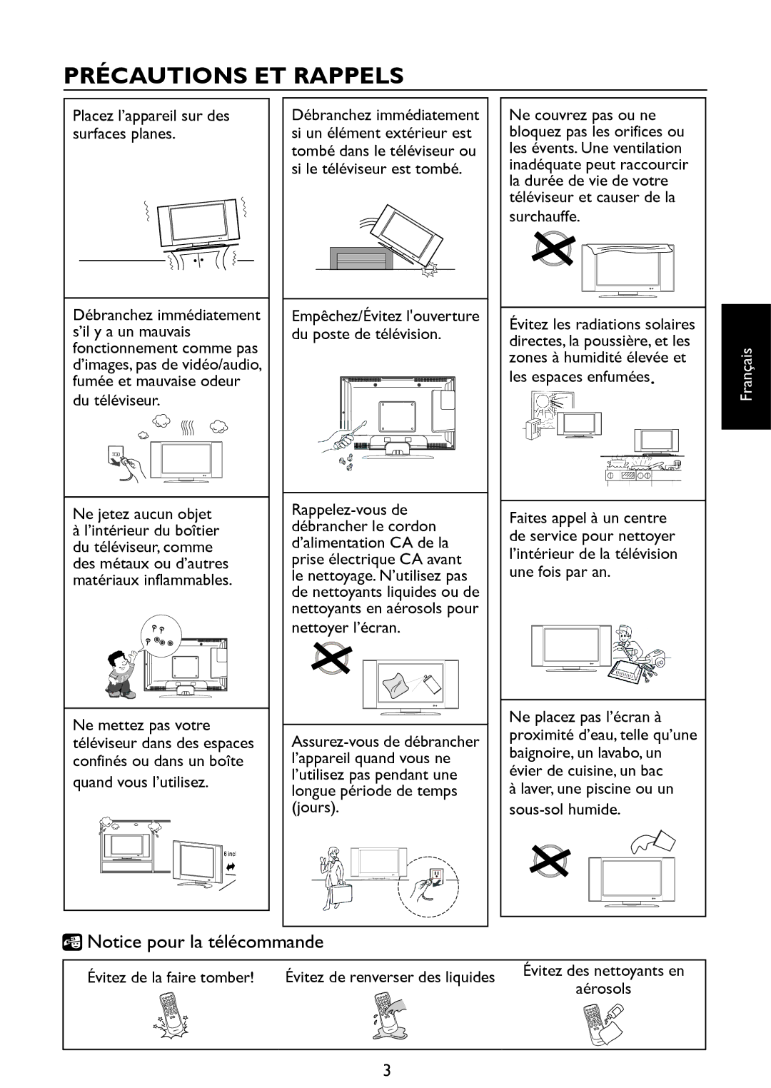 Haier LE42D2380, LE46D2380, LE32D2320, LE39D2380 user manual Précautions ET Rappels, Placez l’appareil sur des surfaces planes 