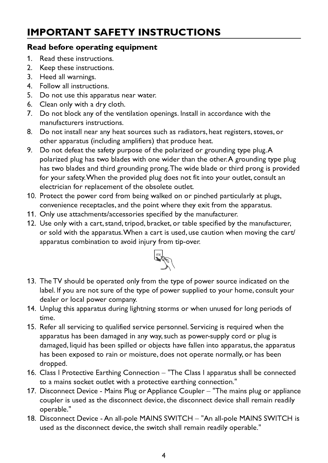 Haier LE32D2320, LE46D2380, LE42D2380, LE39D2380 user manual Important Safety Instructions, Read before operating equipment 