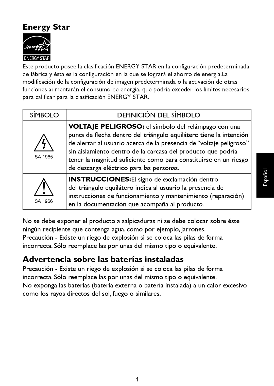 Haier LE46D2380, LE42D2380 Voltaje Peligroso el símbolo del relámpago con una, De descarga eléctrico para las personas 