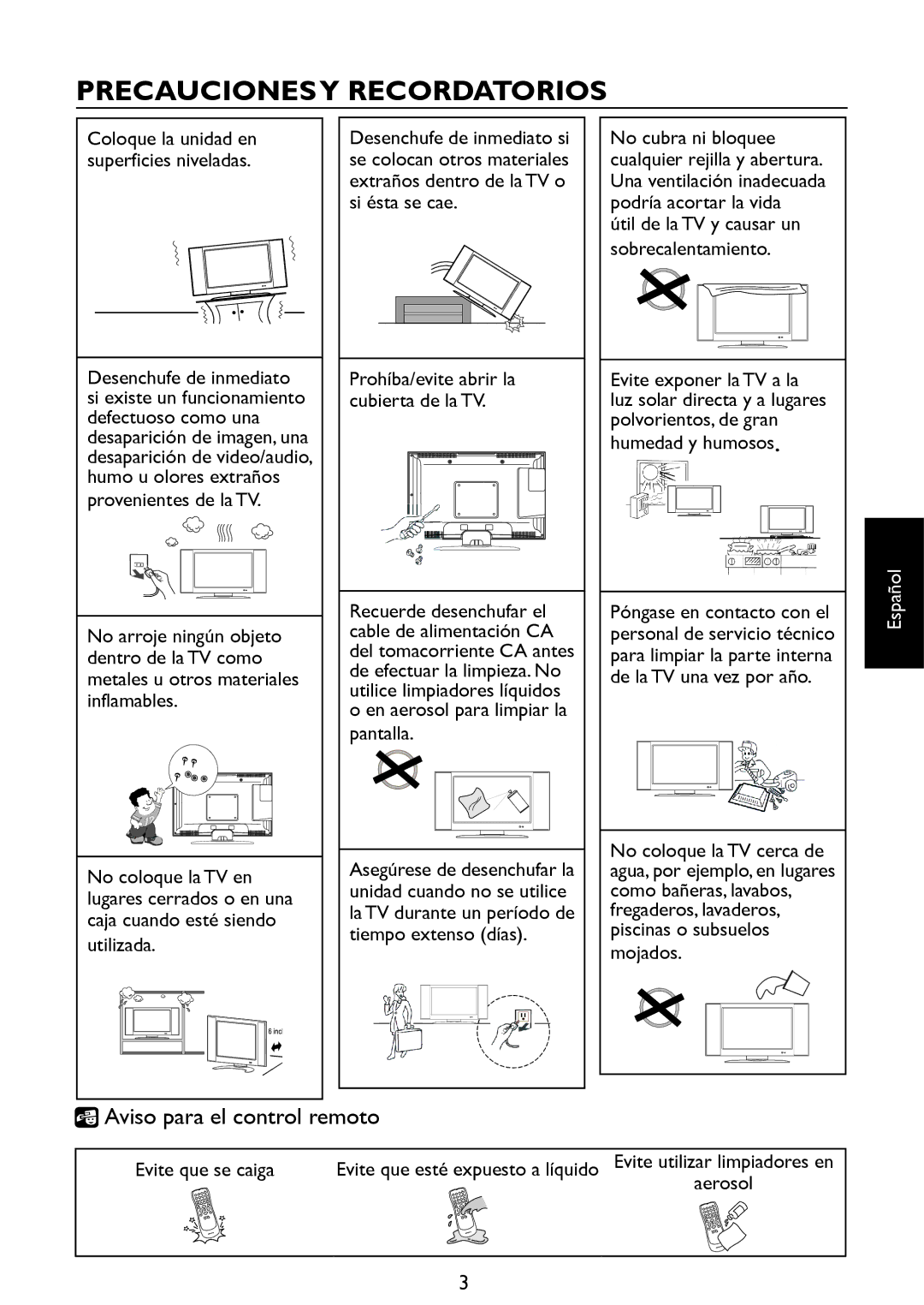 Haier LE32D2320, LE46D2380, LE42D2380, LE39D2380 user manual Precaucionesy Recordatorios, Aviso para el control remoto 