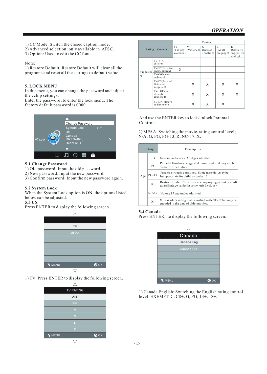 Haier LE46F2280 manual Change Password, System Lock, Canada 