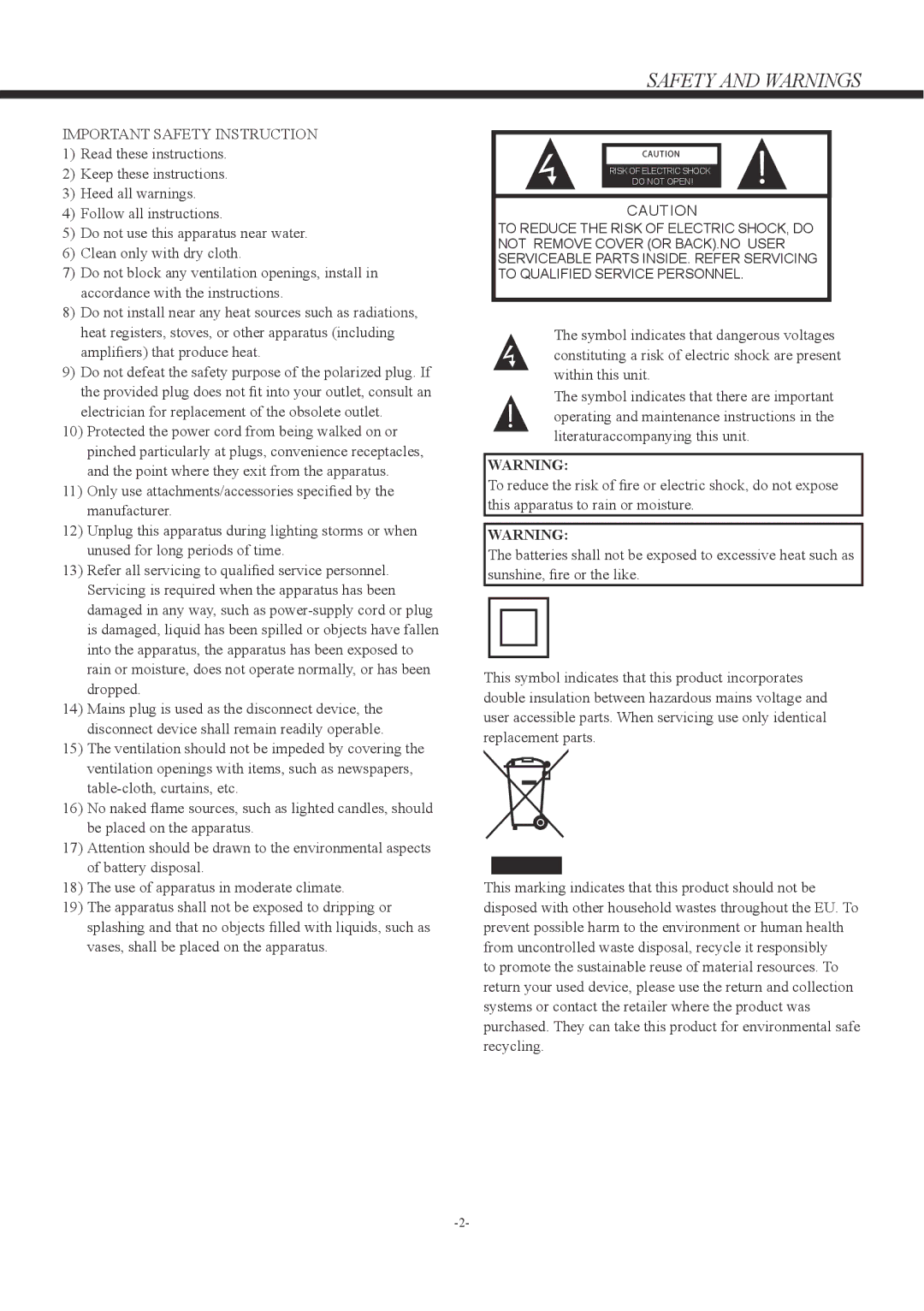 Haier LE46V600, LE50V600, LE32V600 owner manual Safety and Warnings, Important Safety Instruction 