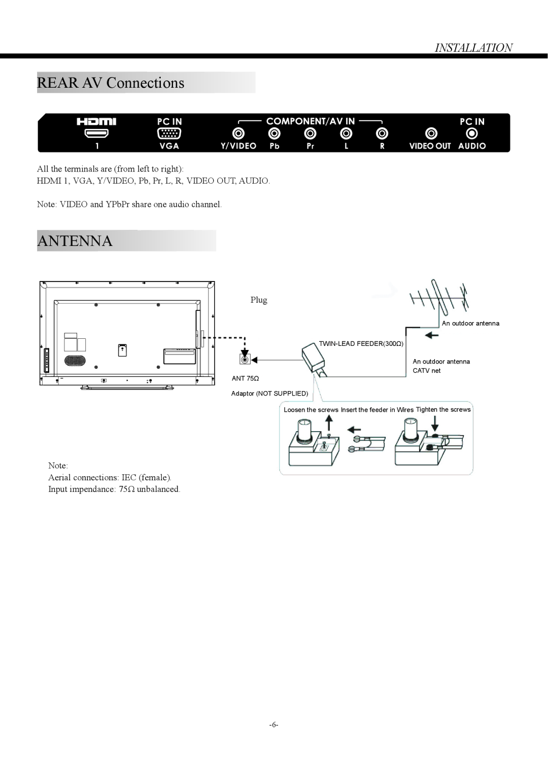 Haier LE50V600, LE46V600, LE32V600 owner manual Rear AV Connections, Plug 