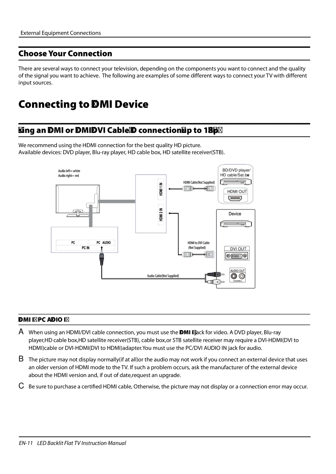 Haier LE47H5000, LE55H5000, LE42H5000 manual Connecting to Hdmi Device, Choose Your Connection 