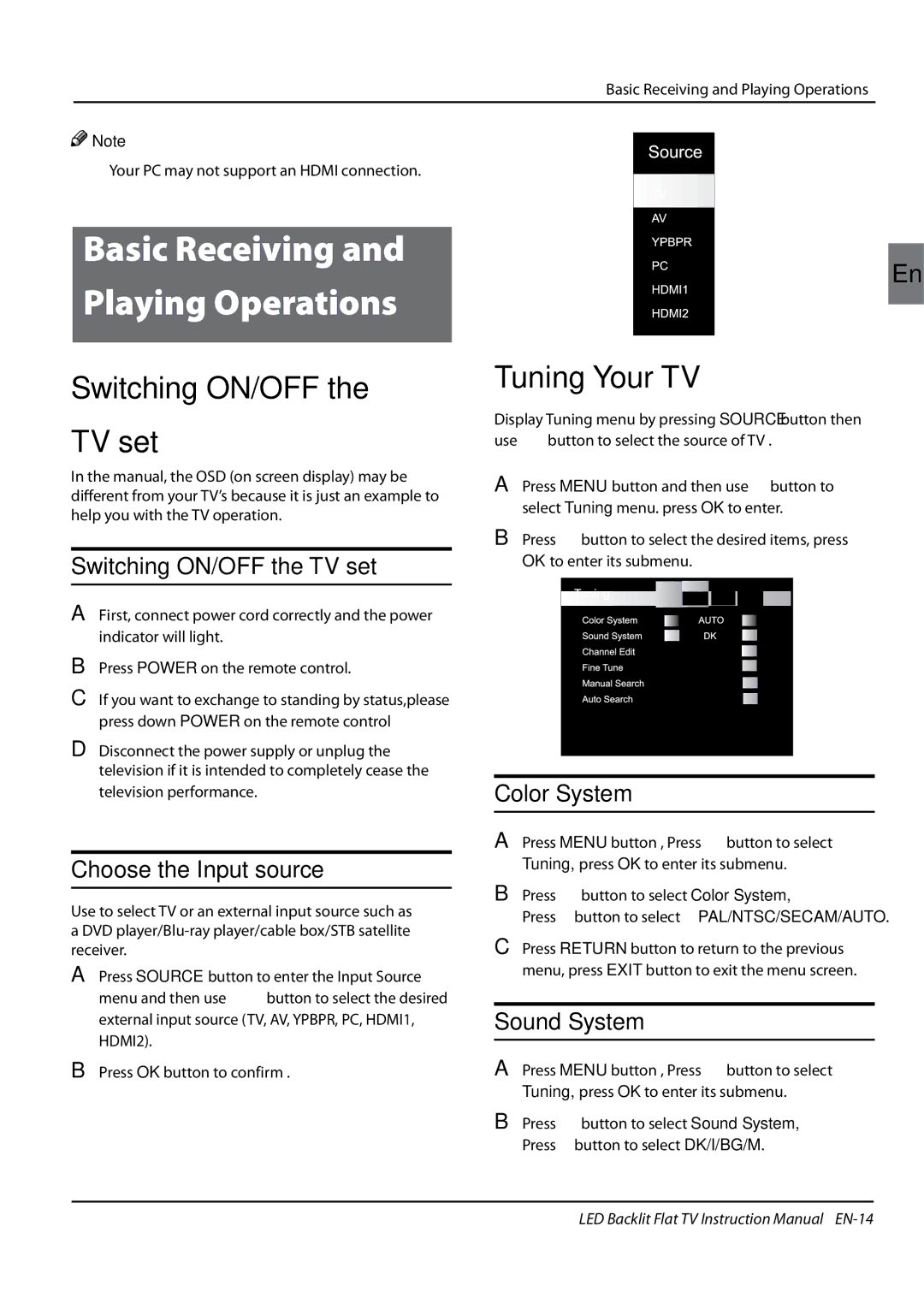 Haier LE47H5000, LE55H5000, LE42H5000 manual Switching ON/OFF the TV set, Tuning Your TV 