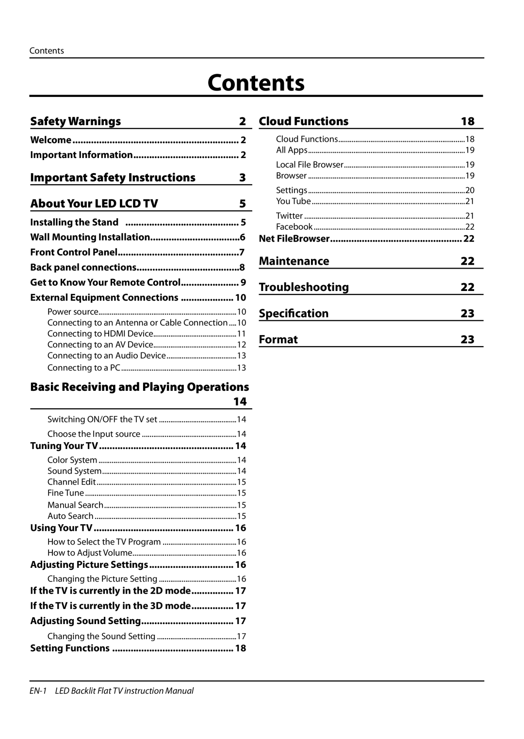 Haier LE42H5000, LE47H5000, LE55H5000 manual Contents 