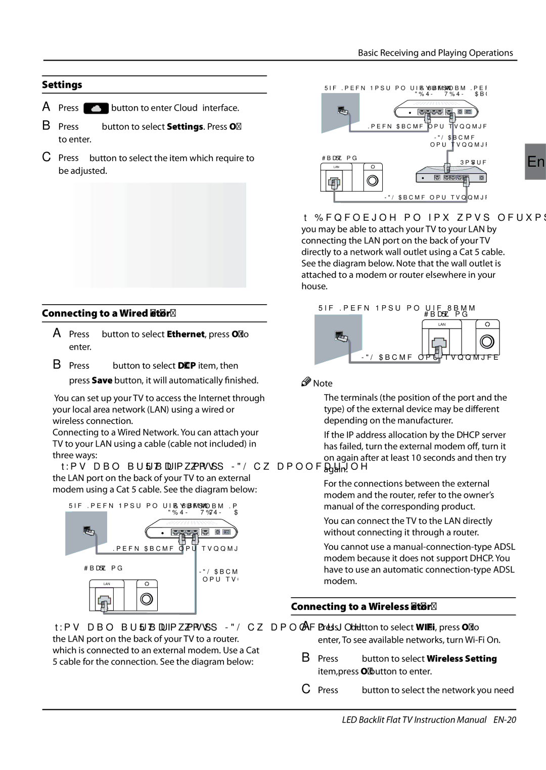 Haier LE47H5000, LE55H5000, LE42H5000 manual Settings, Connecting to a Wired Network, Connecting to a Wireless Network 