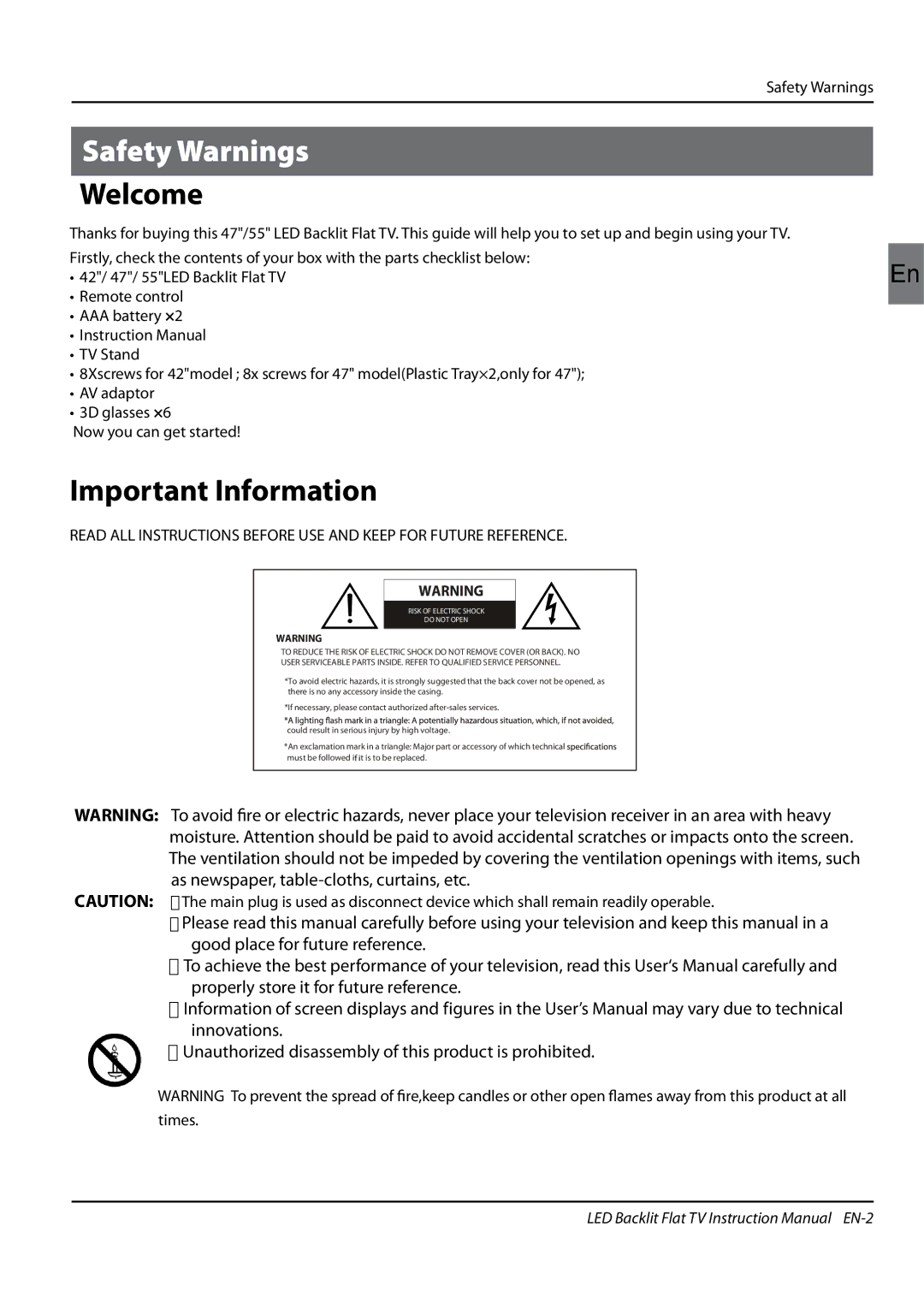 Haier LE47H5000, LE55H5000, LE42H5000 manual Welcome, Important Information, Safety Warnings 