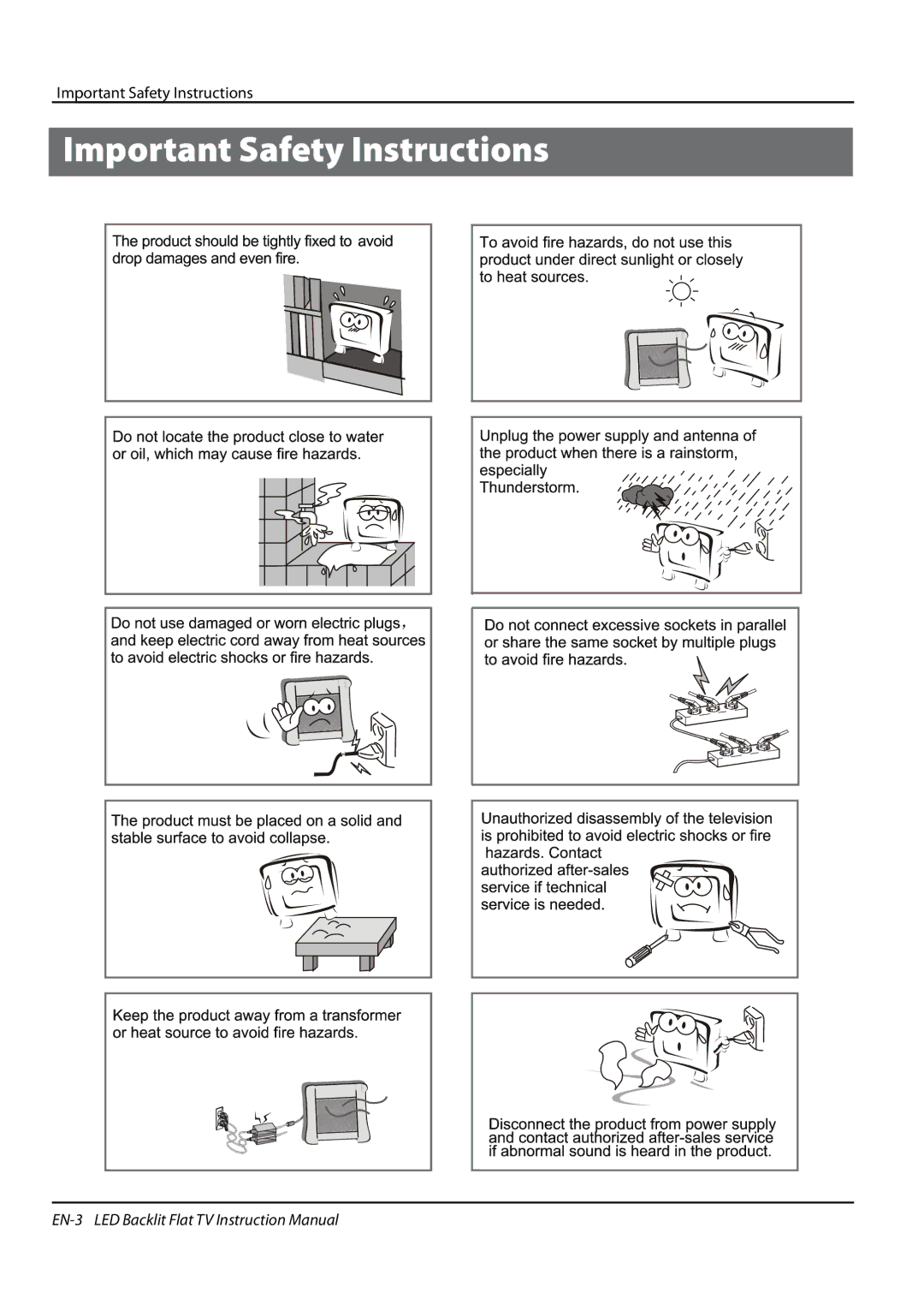 Haier LE55H5000, LE47H5000, LE42H5000 manual Important Safety Instructionss 