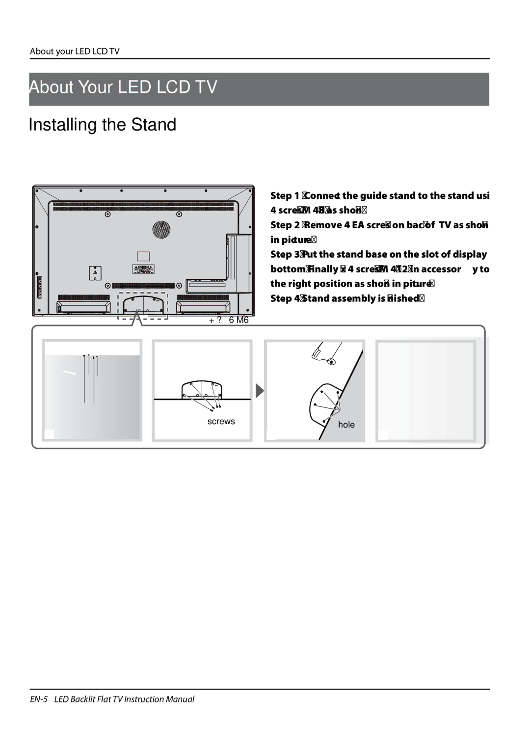 Haier LE47H5000, LE55H5000, LE42H5000 manual Installing the Stand, About your LED LCD TV 