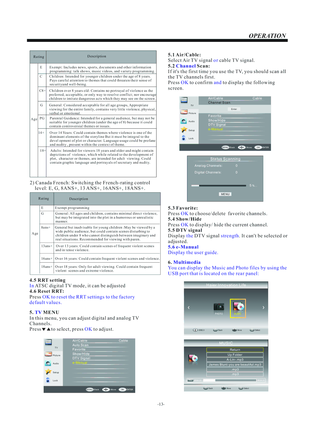 Haier LE55F32800 manual TV Menu 