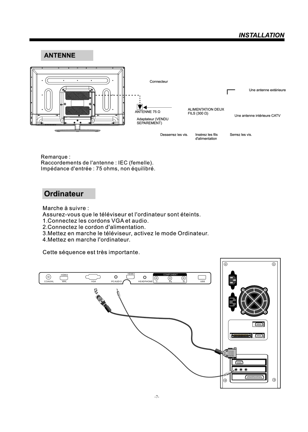 Haier LE55F32800 manual HDMI2 Coaxial MHL VGA 