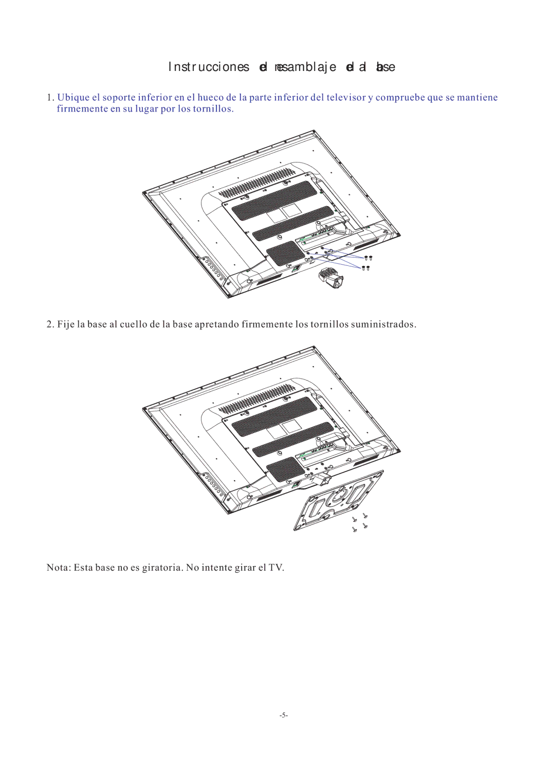 Haier LE55F32800 manual Instrucciones de ensamblaje de la base 