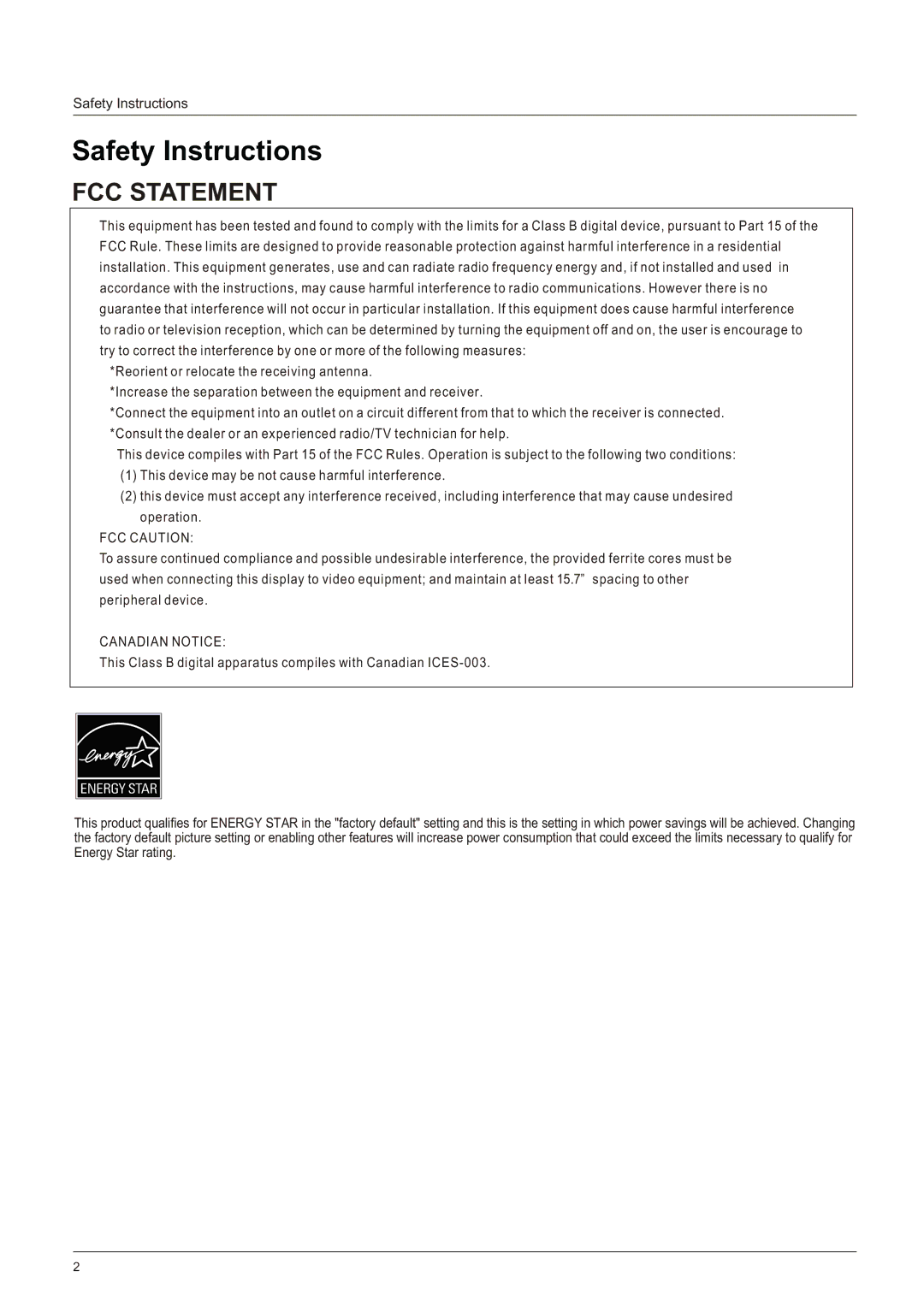 Haier LE58F3281 manual Safety Instructions, FCC Statement 