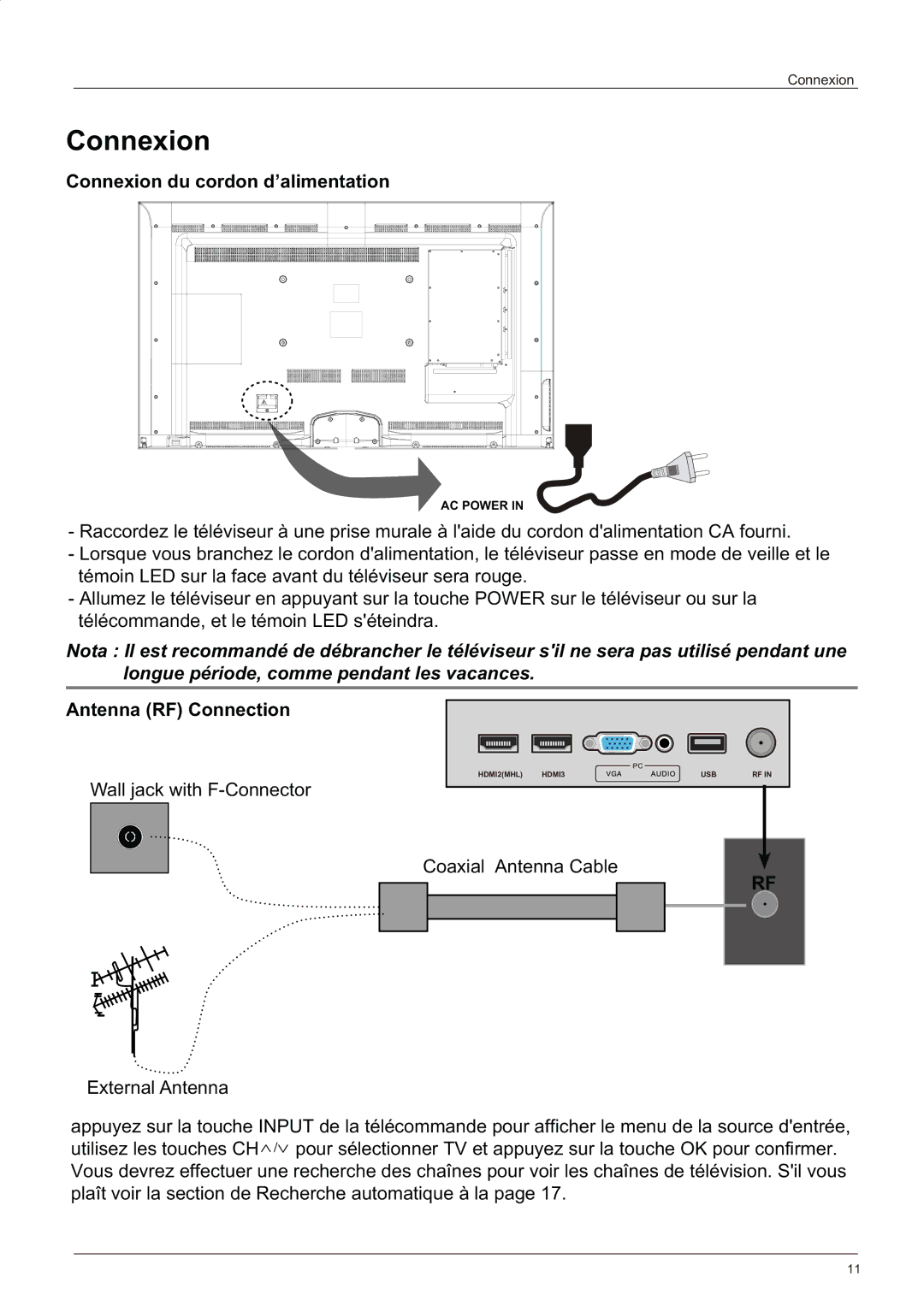 Haier LE58F3281 manual Connexion du cordon d’alimentation 