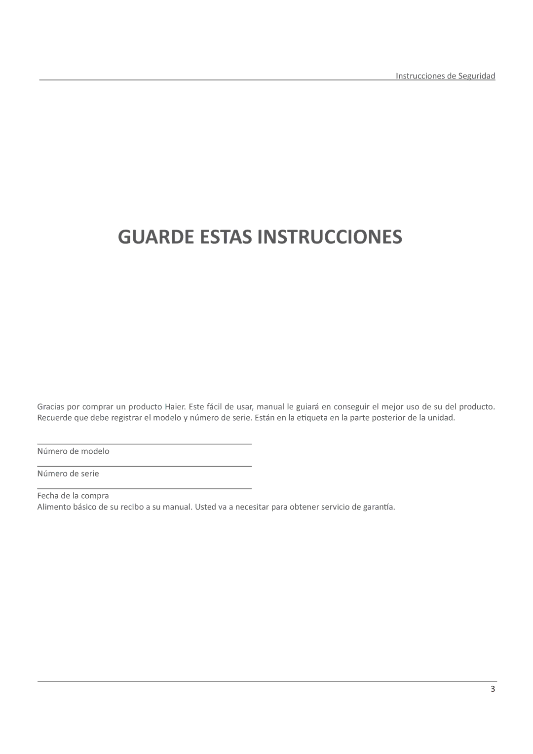 Haier LE58F3281 manual Guarde Estas Instrucciones 