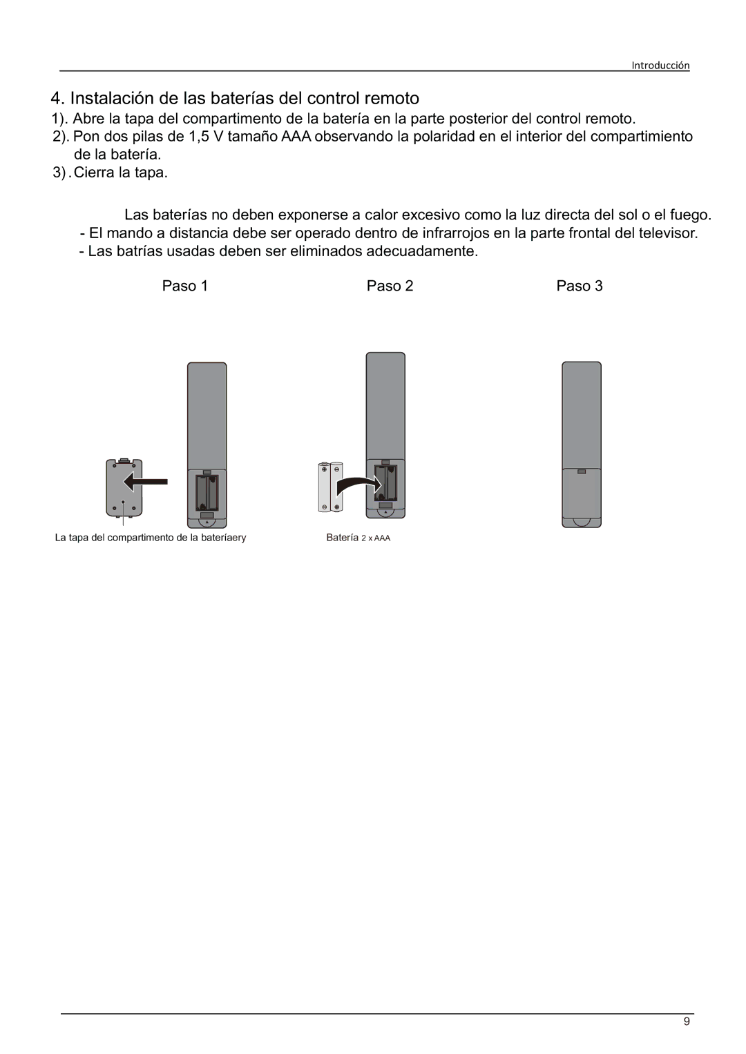 Haier LE58F3281 manual Instalación de las baterías del control remoto 