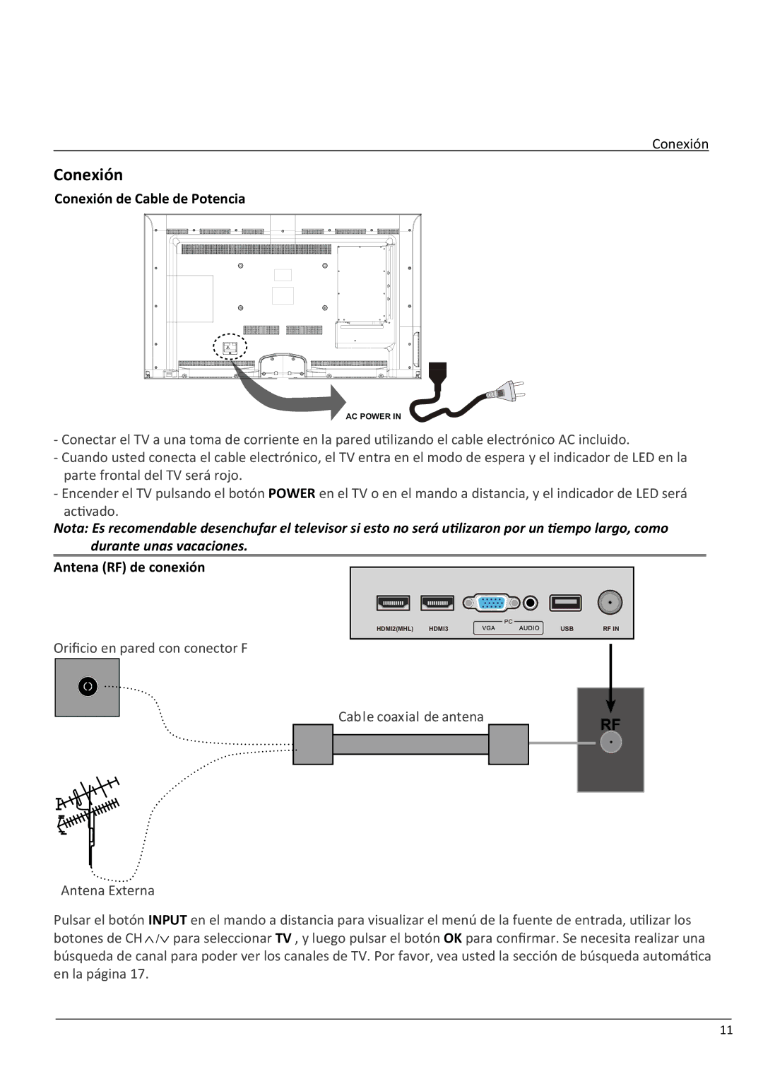 Haier LE58F3281 manual Conexión de Cable de Potencia, Antena RF de conexión 