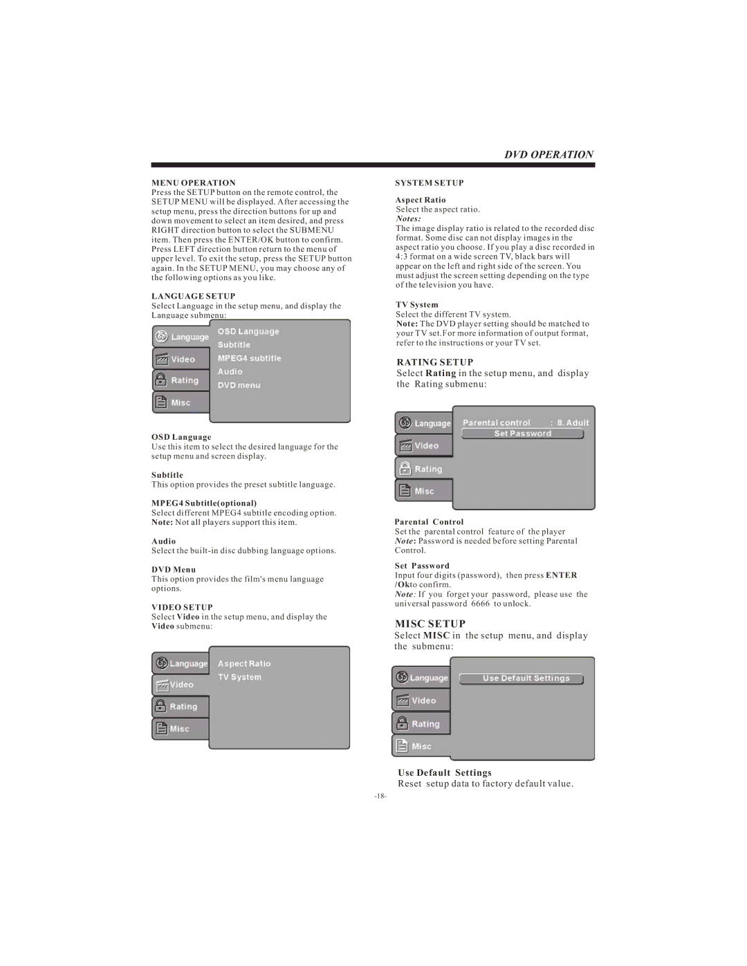 Haier LEC22B1380W, LEC24B1380, LEC19B1320 manual Misc Setup 