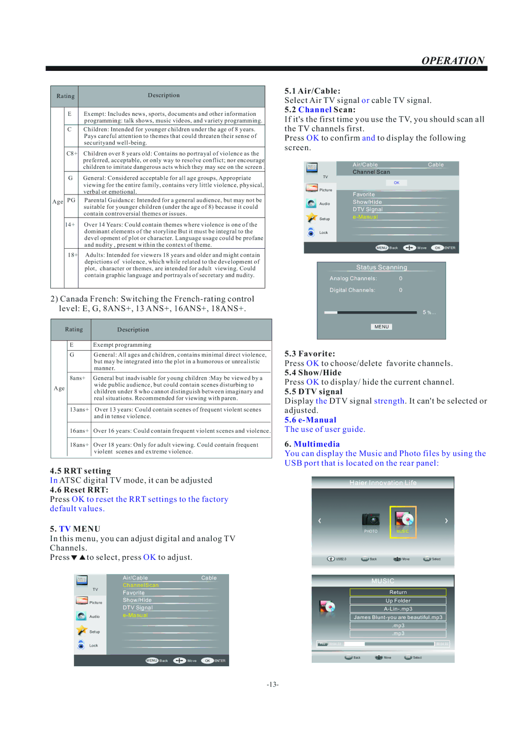 Haier LEC24B3320 manual TV Menu 