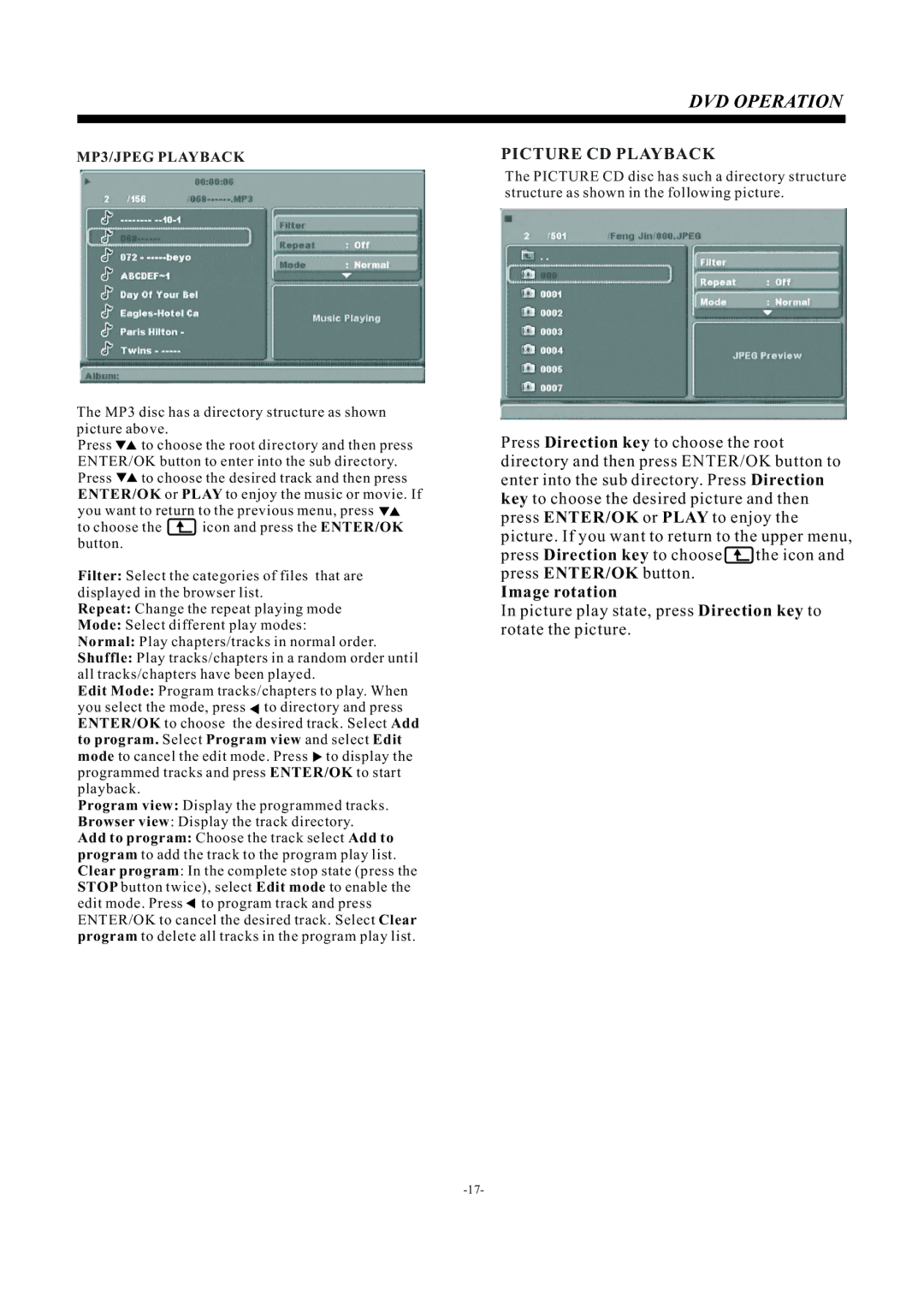 Haier LEC24B3320 manual Picture CD Playback, MP3/JPEG Playback 