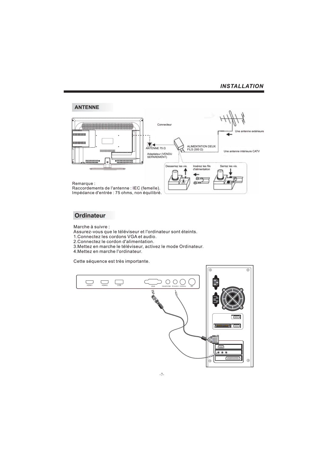 Haier LEC32B33200 manual HDMI1 HDMI2 USB VGA Headphone PC Audio Coaxial 