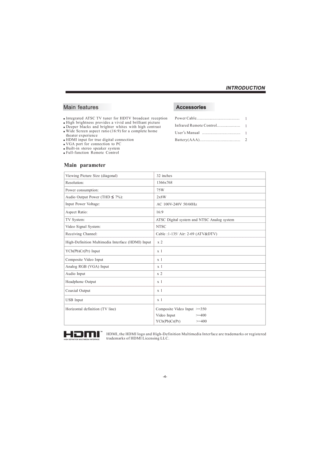 Haier LEC32B33200 manual Main parameter 