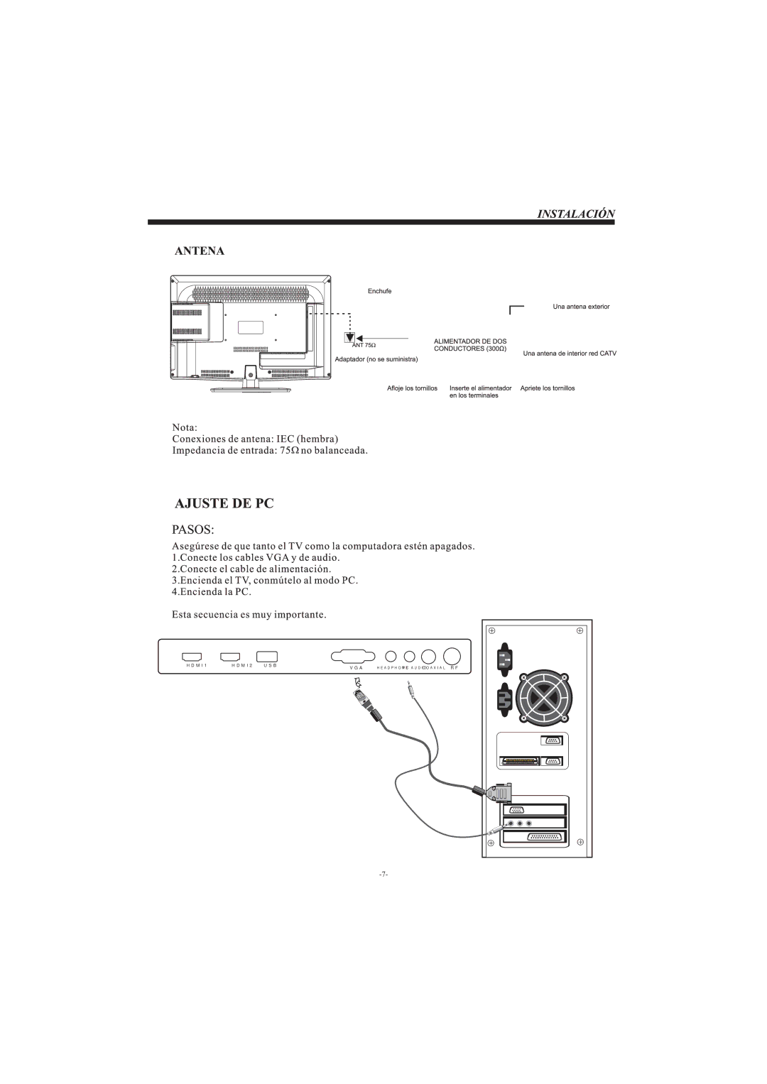 Haier LEC32B33200 manual HDMI1 HDMI2 USB VGA 