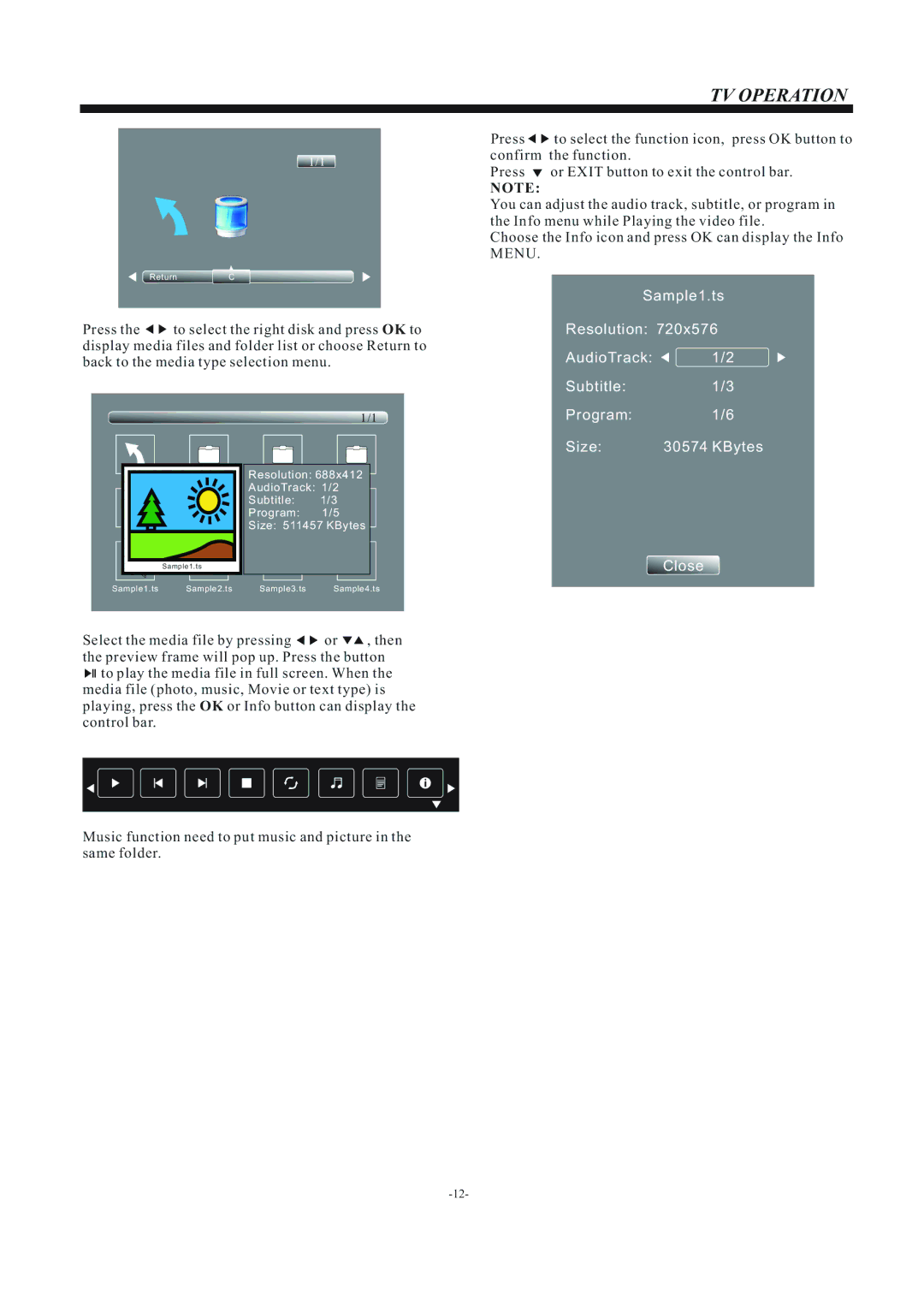 Haier LE32B50, LED LCD TV owner manual Sample1.ts Resolution AudioTrack 1/2 Subtitle1/3 